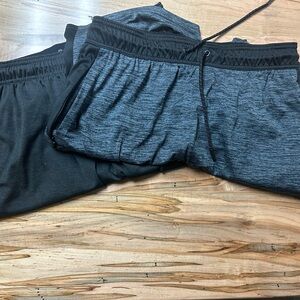 Men's Athletic Drawstring Shorts - Heathered Gray & Black 2 pair